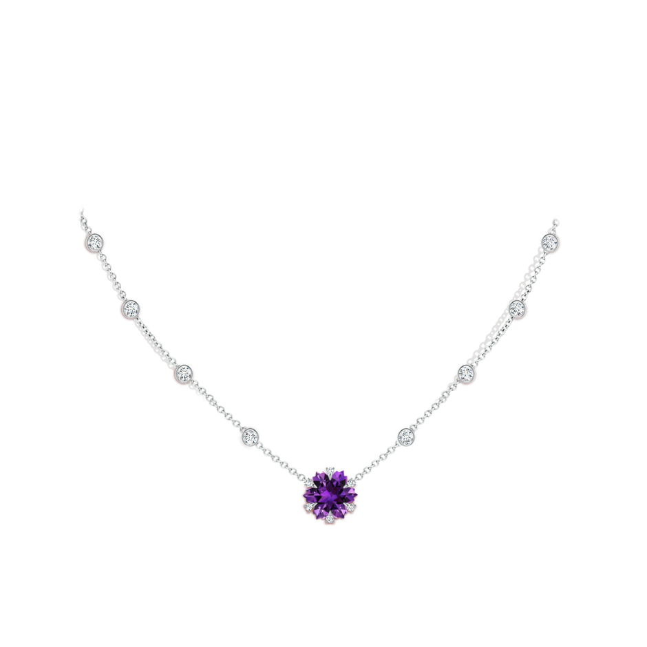 10mm AAAA Snowflake-Cut Amethyst and Diamond Station Necklace in White Gold body-neck