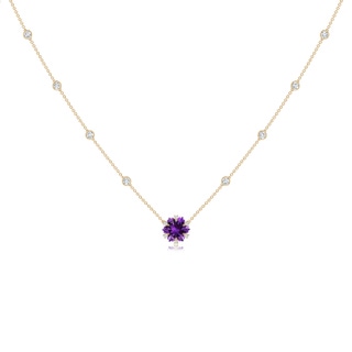 10mm AAAA Snowflake-Cut Amethyst and Diamond Station Necklace in Yellow Gold