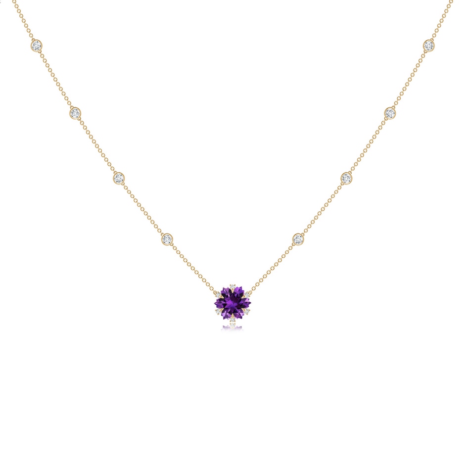 10mm AAAA Snowflake-Cut Amethyst and Diamond Station Necklace in Yellow Gold 