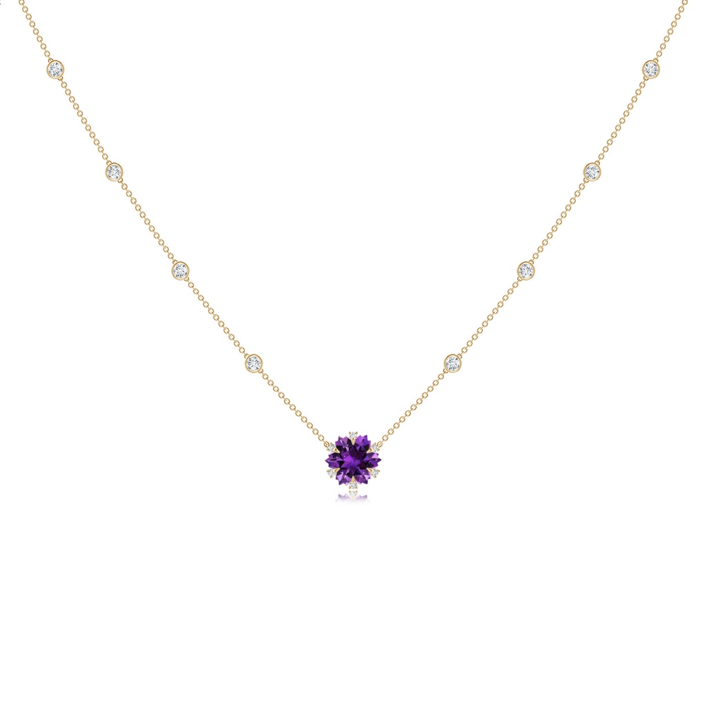 10mm AAAA Snowflake-Cut Amethyst and Diamond Station Necklace in Yellow Gold