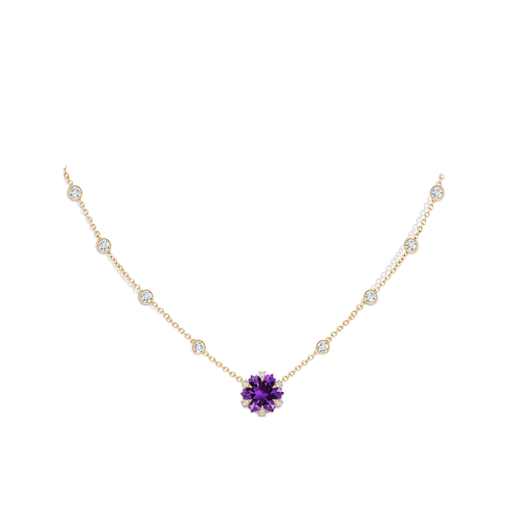 10mm AAAA Snowflake-Cut Amethyst and Diamond Station Necklace in Yellow Gold Body-Neck