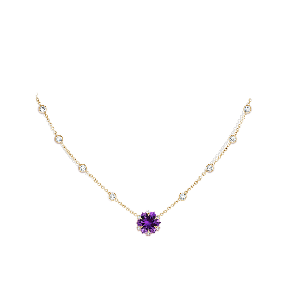 10mm AAAA Snowflake-Cut Amethyst and Diamond Station Necklace in Yellow Gold body-neck