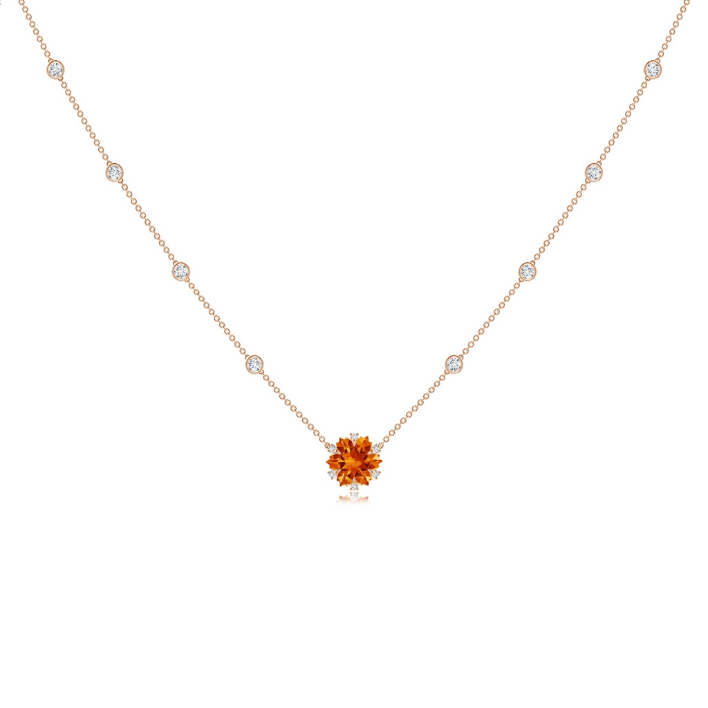 10mm AAAA Snowflake-Cut Citrine and Diamond Station Necklace in Rose Gold
