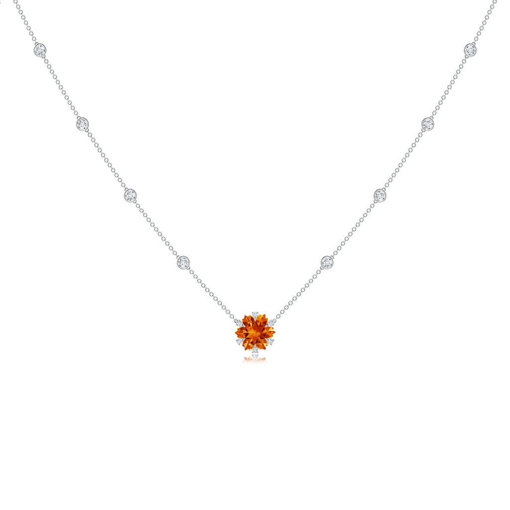 10mm AAAA Snowflake-Cut Citrine and Diamond Station Necklace in White Gold