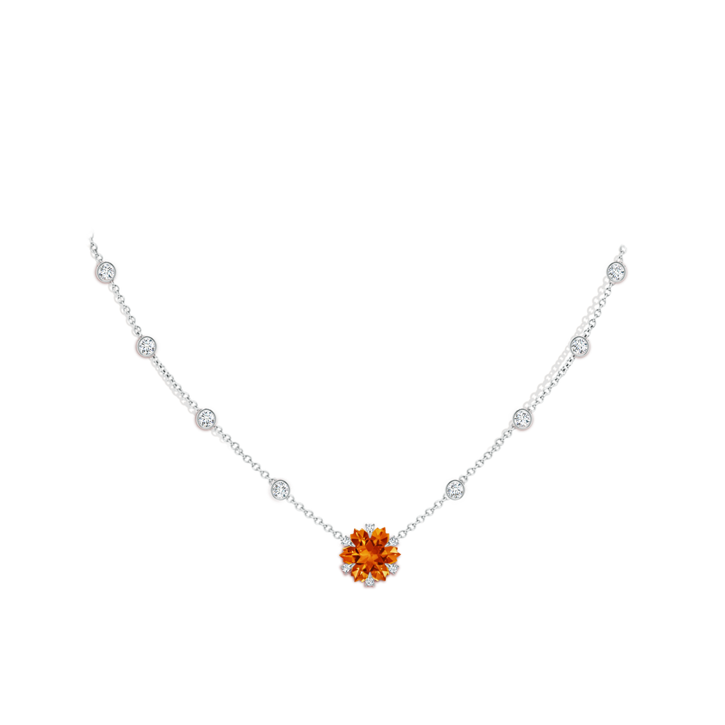 10mm AAAA Snowflake-Cut Citrine and Diamond Station Necklace in White Gold Body-Neck