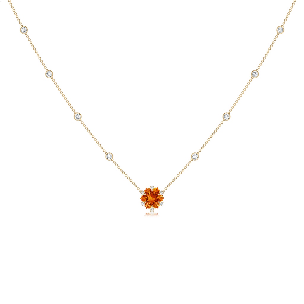 10mm AAAA Snowflake-Cut Citrine and Diamond Station Necklace in Yellow Gold