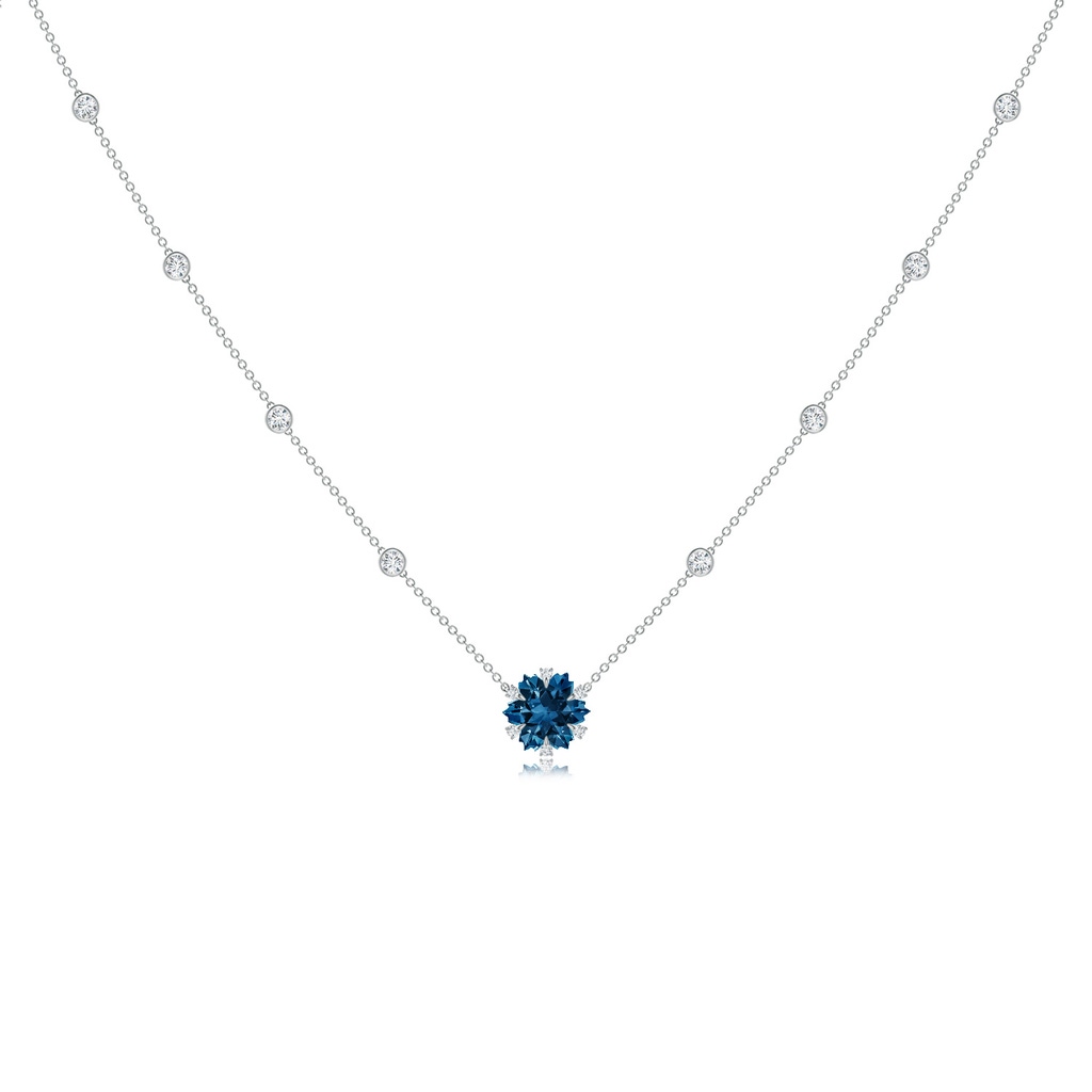 10mm AAAA Snowflake-Cut London Blue Topaz and Diamond Station Necklace in White Gold