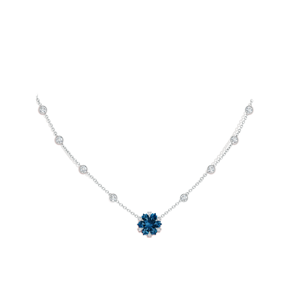 10mm AAAA Snowflake-Cut London Blue Topaz and Diamond Station Necklace in White Gold Body-Neck