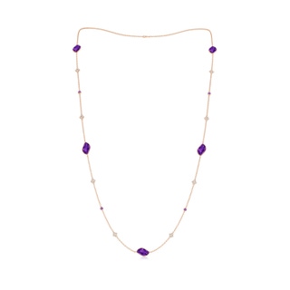 15x9mm AAAA Leaf-Shaped Amethyst and Diamond Station Necklace in 10K Rose Gold