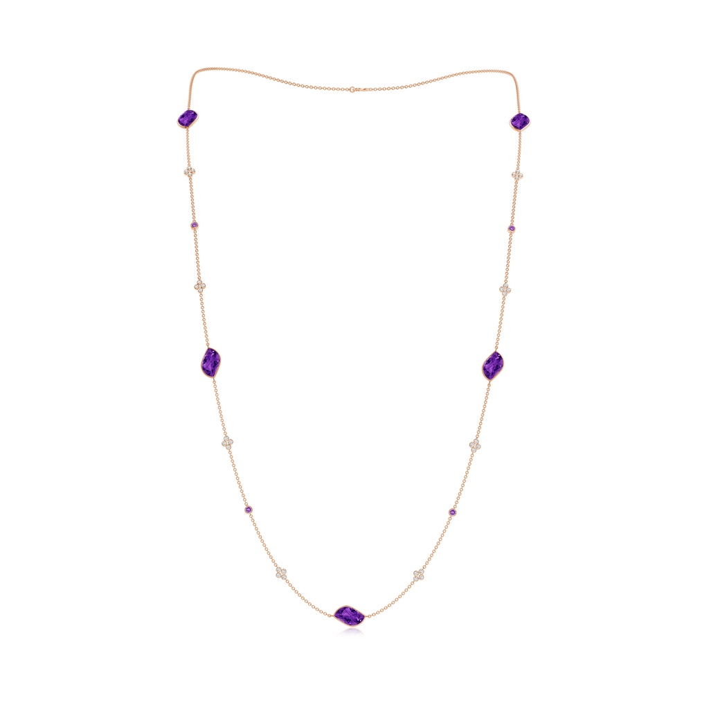 15x9mm AAAA Leaf-Shaped Amethyst and Diamond Station Necklace in Rose Gold