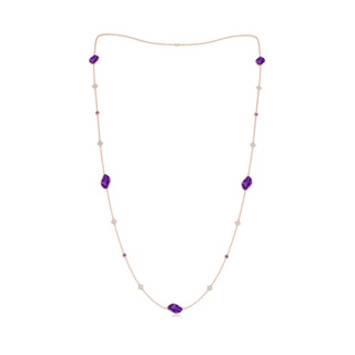 15x9mm AAAA Leaf-Shaped Amethyst and Diamond Station Necklace in Rose Gold