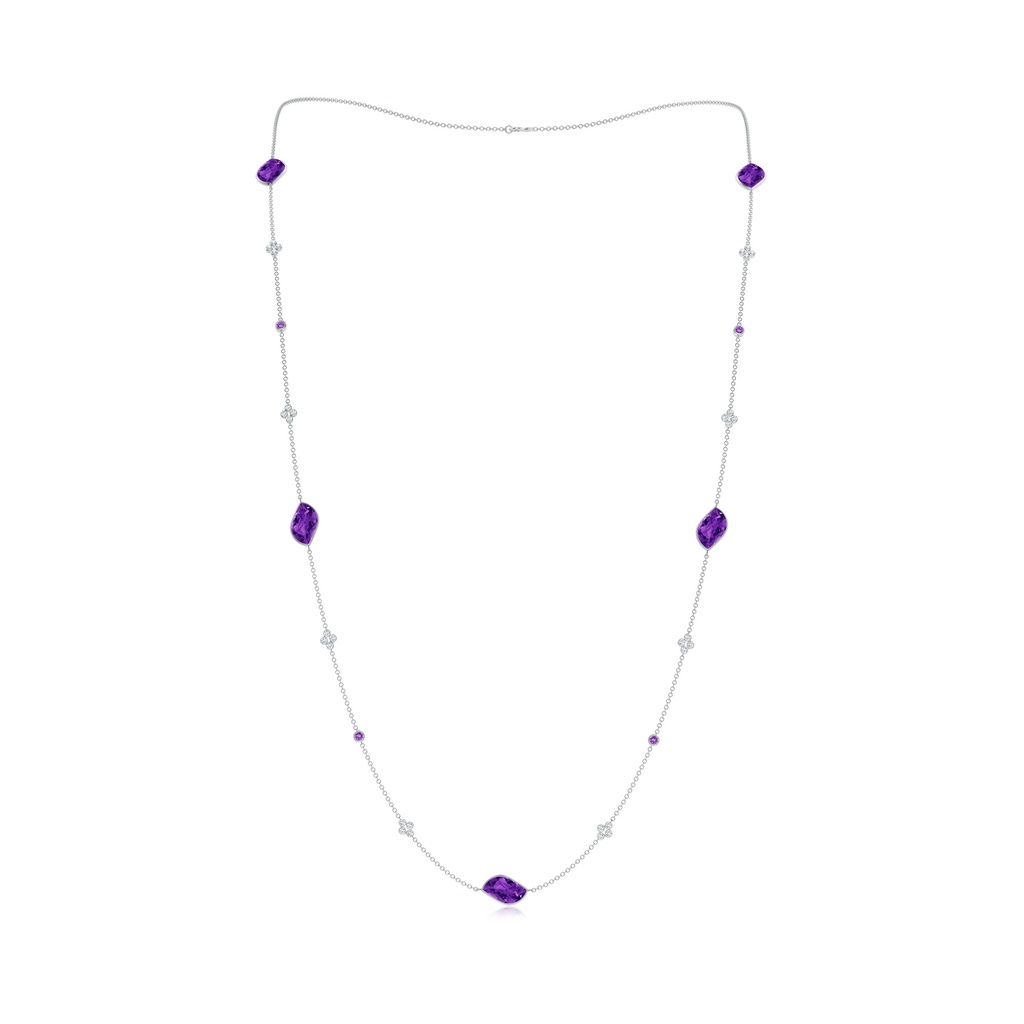 15x9mm AAAA Leaf-Shaped Amethyst and Diamond Station Necklace in White Gold