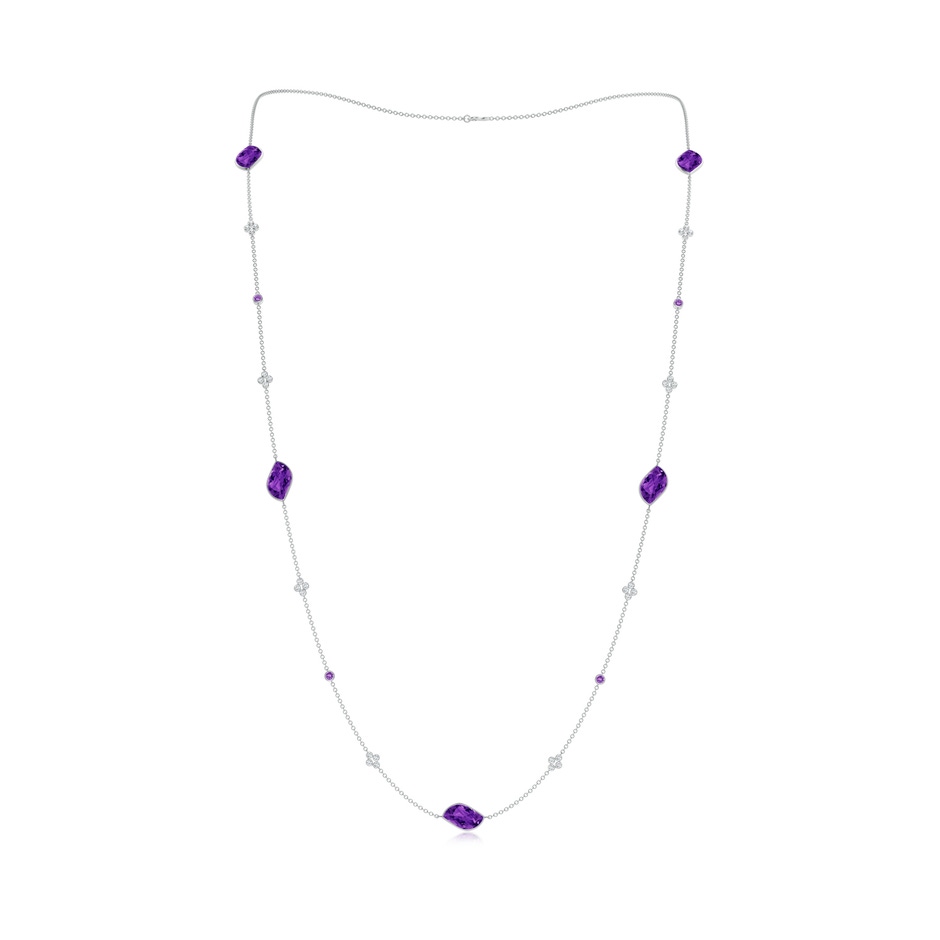 15x9mm AAAA Leaf-Shaped Amethyst and Diamond Station Necklace in White Gold 