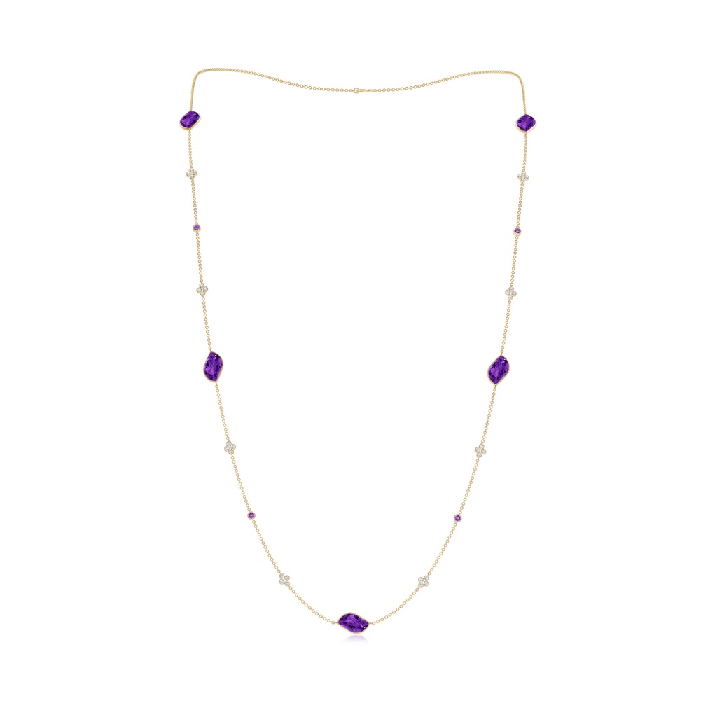 15x9mm AAAA Leaf-Shaped Amethyst and Diamond Station Necklace in Yellow Gold