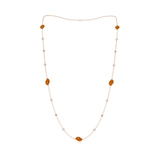 15x9mm AAAA Leaf-Shaped Citrine and Diamond Station Necklace in 10K Rose Gold
