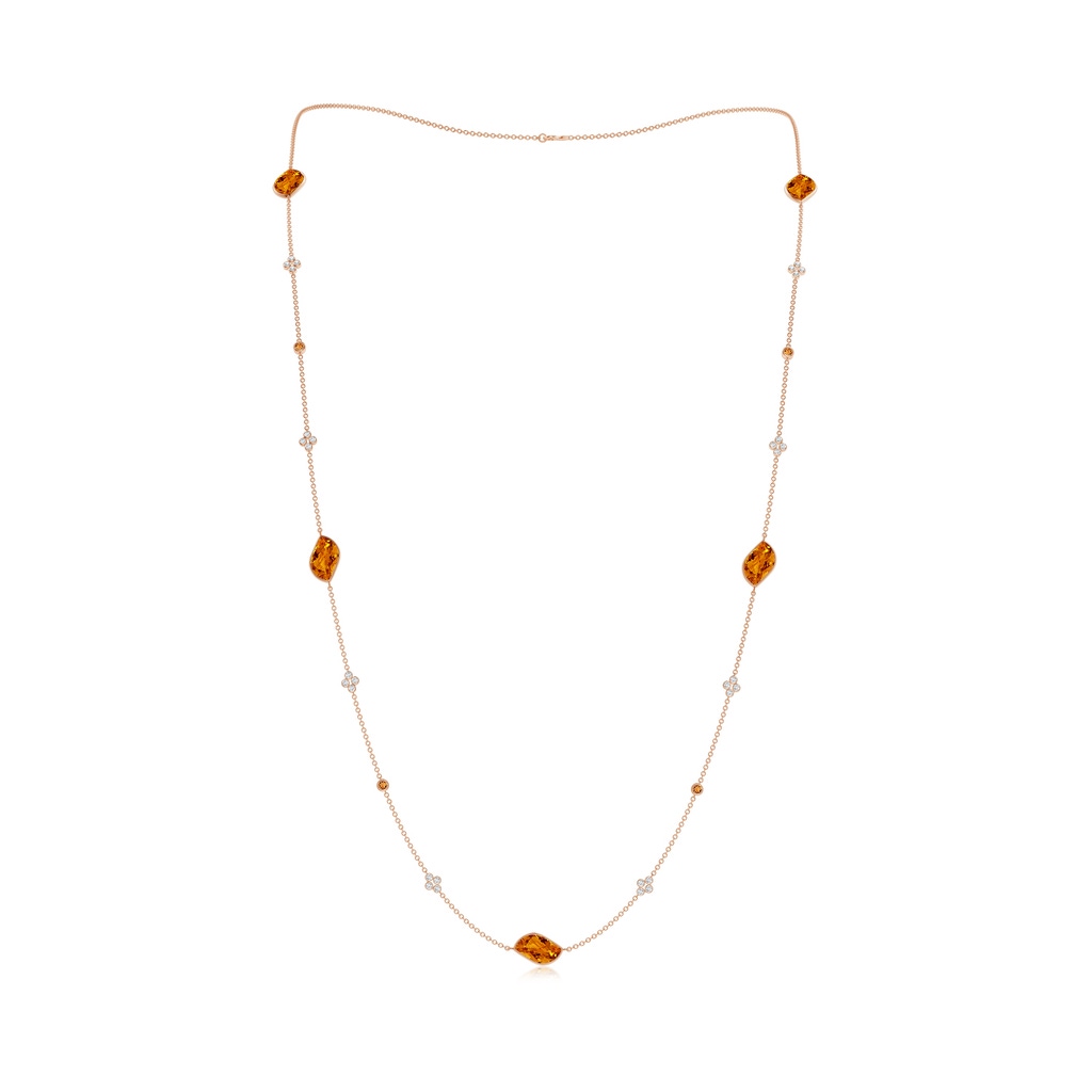 15x9mm AAAA Leaf-Shaped Citrine and Diamond Station Necklace in Rose Gold