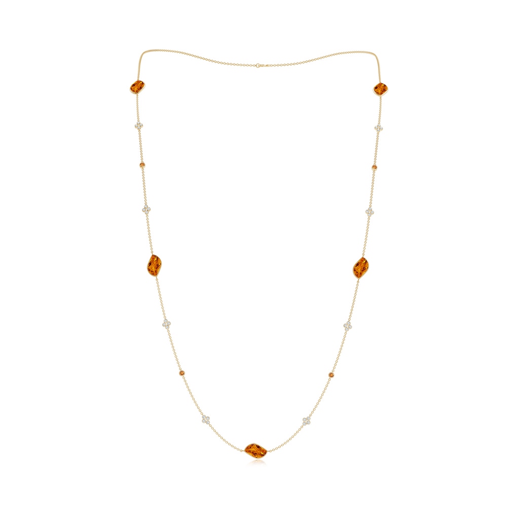 15x9mm AAAA Leaf-Shaped Citrine and Diamond Station Necklace in Yellow Gold