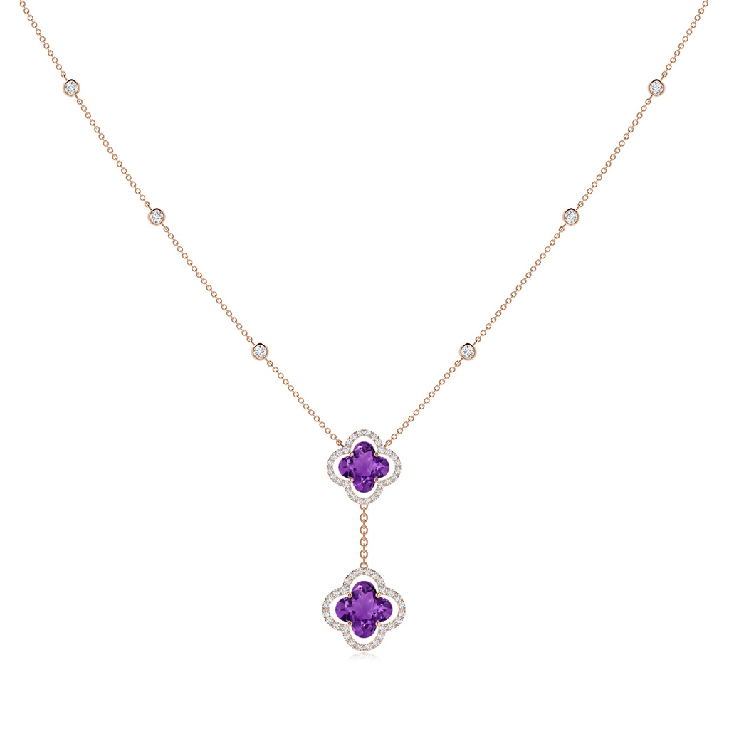 8mm AAAA Clover-Shaped Amethyst Halo Tie Necklace in Rose Gold