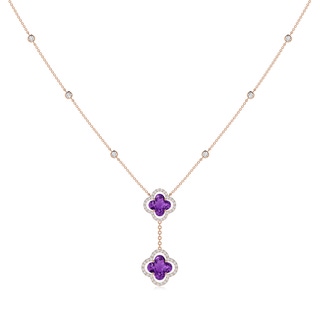 8mm AAAA Clover-Shaped Amethyst Halo Tie Necklace in Rose Gold