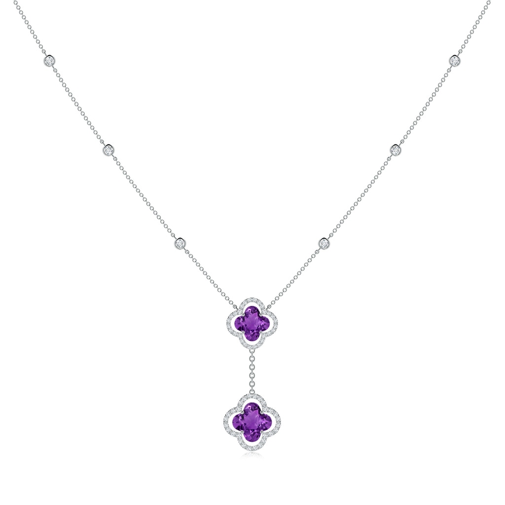 8mm AAAA Clover-Shaped Amethyst Halo Tie Necklace in White Gold 