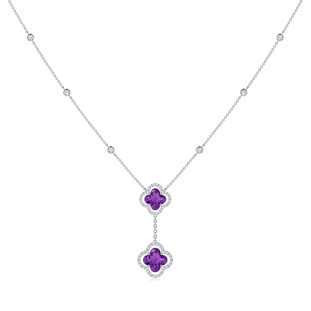 8mm AAAA Clover-Shaped Amethyst Halo Tie Necklace in White Gold