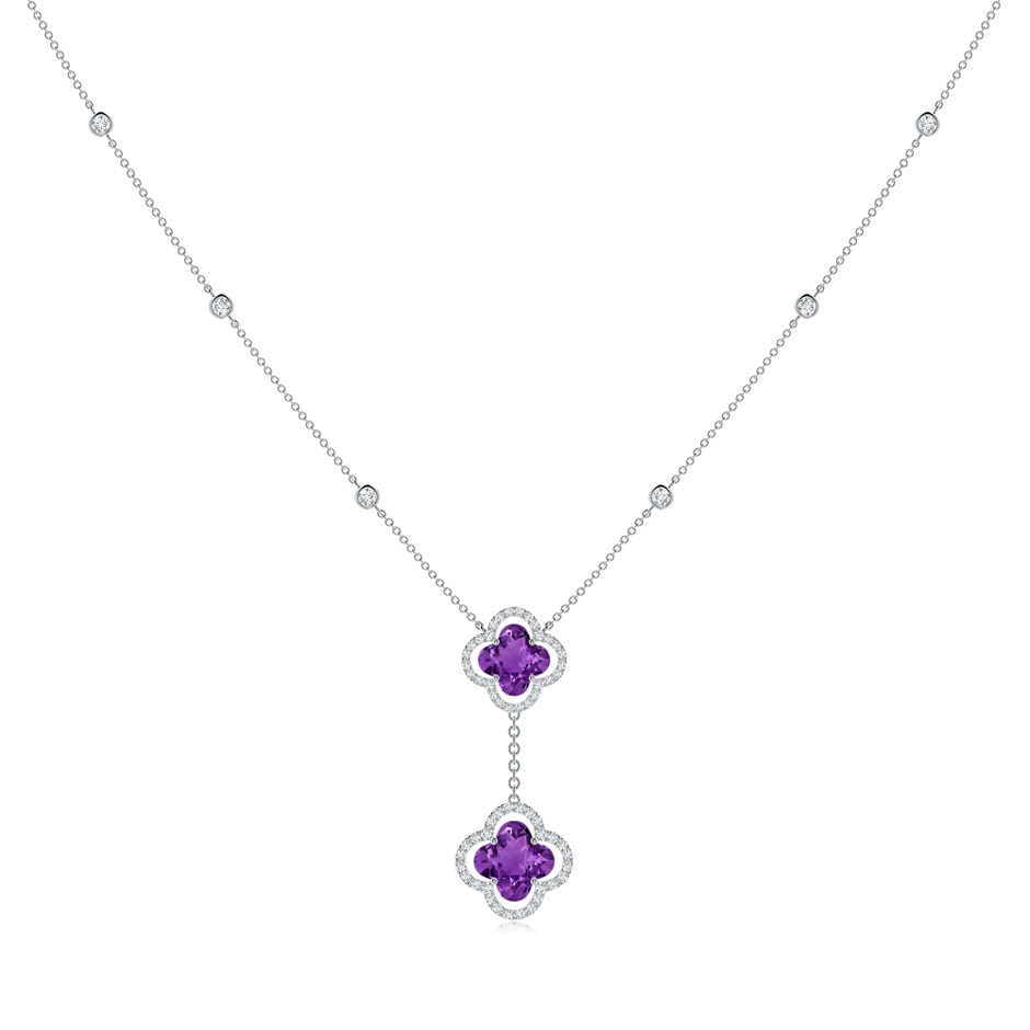 8mm AAAA Clover-Shaped Amethyst Halo Tie Necklace in White Gold 