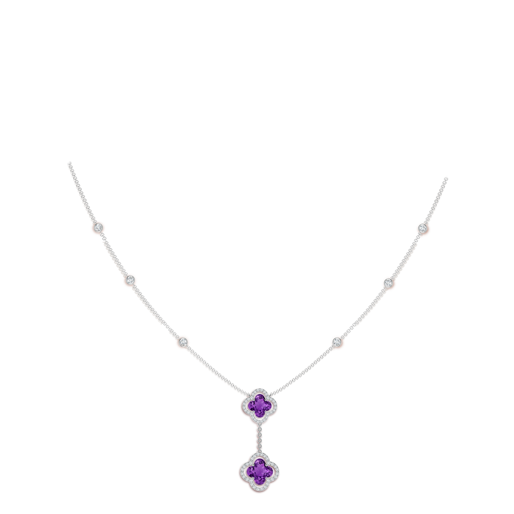 8mm AAAA Clover-Shaped Amethyst Halo Tie Necklace in White Gold Body-Neck