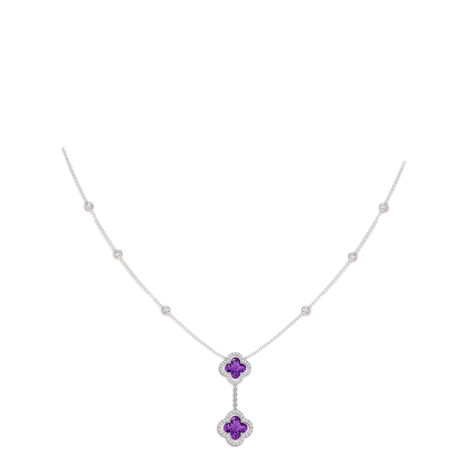 8mm AAAA Clover-Shaped Amethyst Halo Tie Necklace in White Gold body-neck