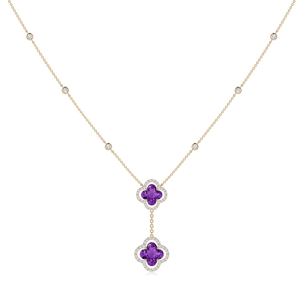 8mm AAAA Clover-Shaped Amethyst Halo Tie Necklace in Yellow Gold