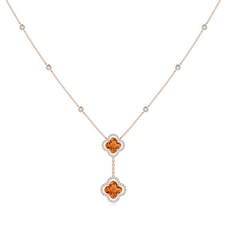 8mm AAAA Clover-Shaped Citrine Halo Tie Necklace in 10K Rose Gold
