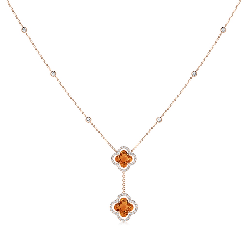 8mm AAAA Clover-Shaped Citrine Halo Tie Necklace in Rose Gold