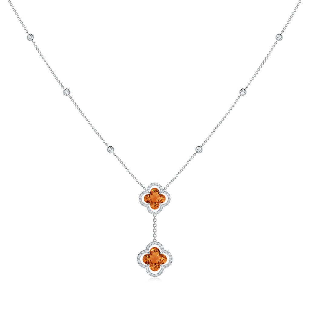 8mm AAAA Clover-Shaped Citrine Halo Tie Necklace in White Gold