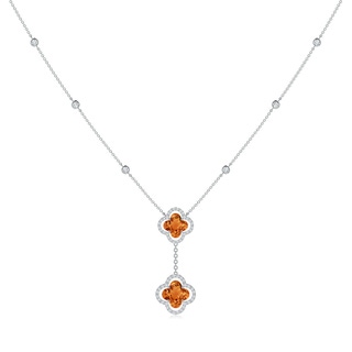 8mm AAAA Clover-Shaped Citrine Halo Tie Necklace in White Gold