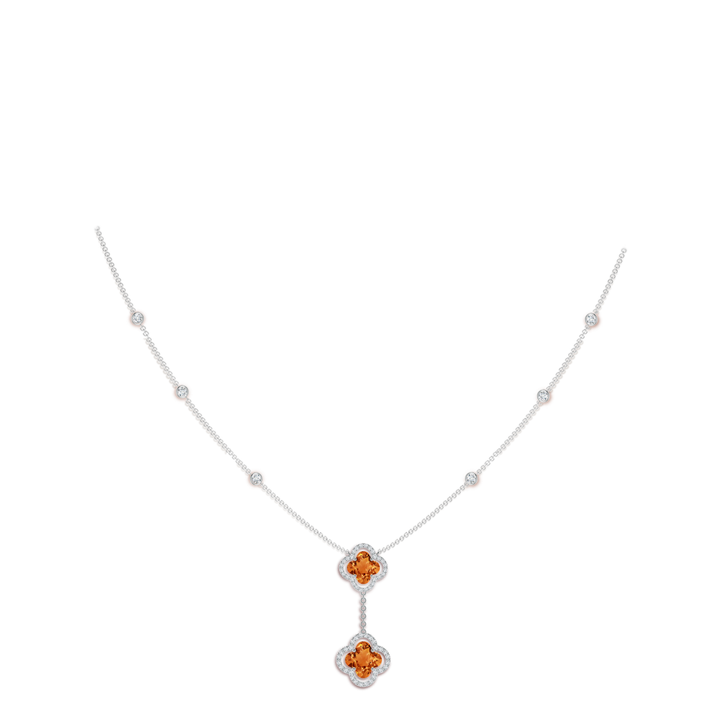 8mm AAAA Clover-Shaped Citrine Halo Tie Necklace in White Gold Body-Neck