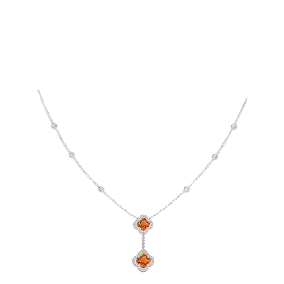 8mm AAAA Clover-Shaped Citrine Halo Tie Necklace in White Gold body-neck