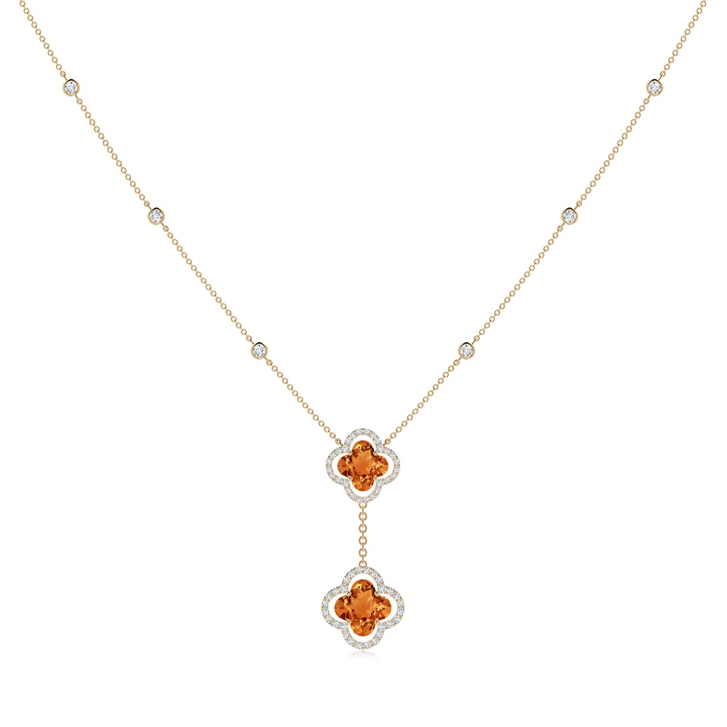 8mm AAAA Clover-Shaped Citrine Halo Tie Necklace in Yellow Gold