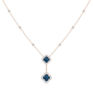8mm AAAA Clover-Shaped London Blue Topaz Halo Tie Necklace in 10K Rose Gold