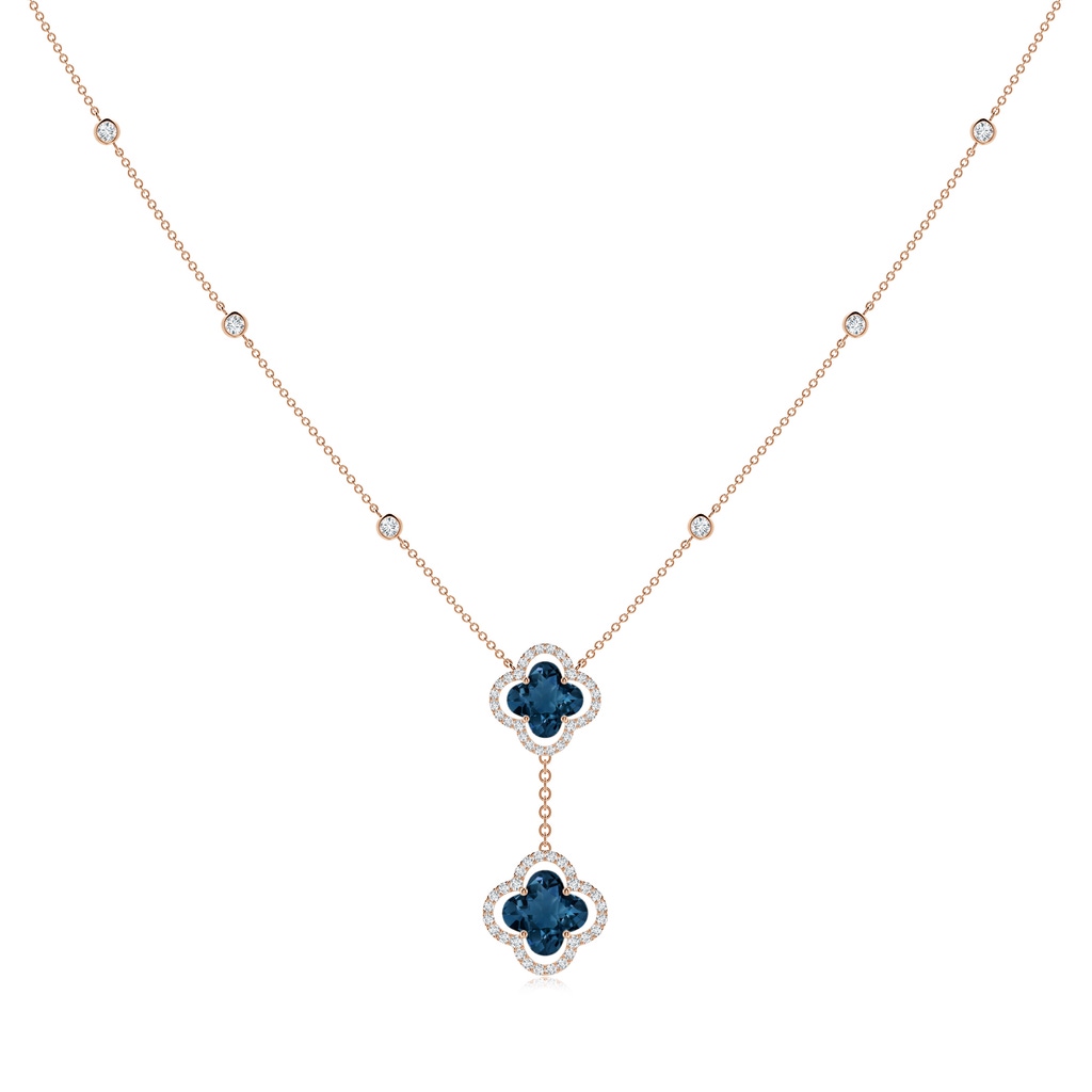 8mm AAAA Clover-Shaped London Blue Topaz Halo Tie Necklace in Rose Gold