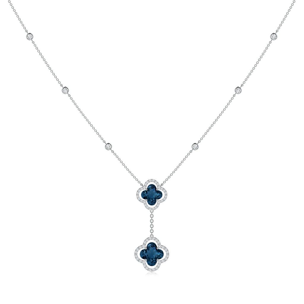 8mm AAAA Clover-Shaped London Blue Topaz Halo Tie Necklace in White Gold