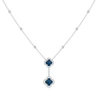 8mm AAAA Clover-Shaped London Blue Topaz Halo Tie Necklace in White Gold