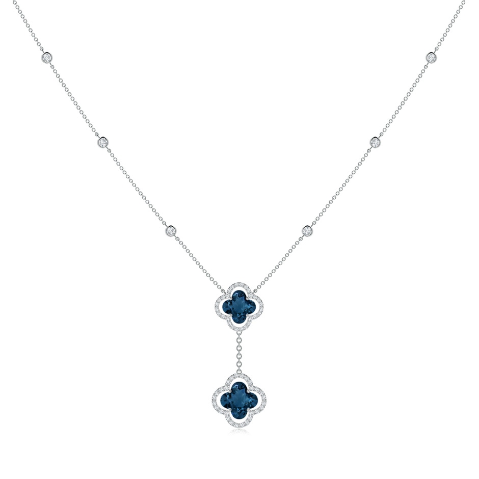 8mm AAAA Clover-Shaped London Blue Topaz Halo Tie Necklace in White Gold 