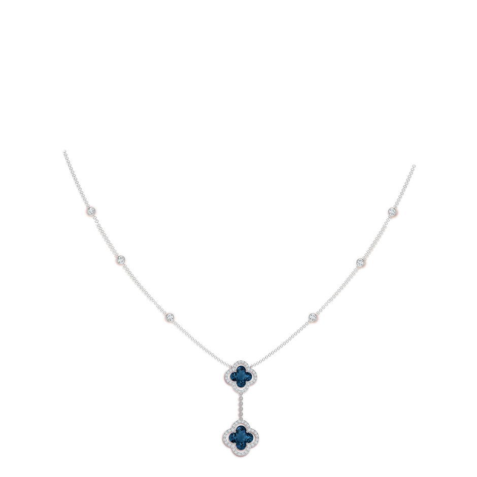 8mm AAAA Clover-Shaped London Blue Topaz Halo Tie Necklace in White Gold body-neck