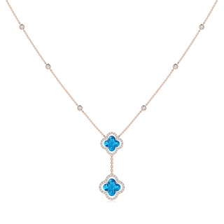 8mm AAAA Clover-Shaped Swiss Blue Topaz Halo Tie Necklace in 10K Rose Gold