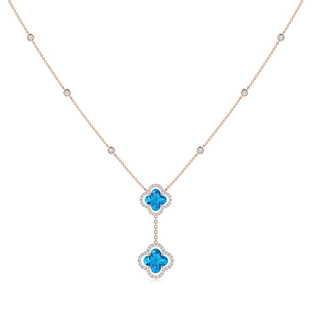 8mm AAAA Clover-Shaped Swiss Blue Topaz Halo Tie Necklace in Rose Gold