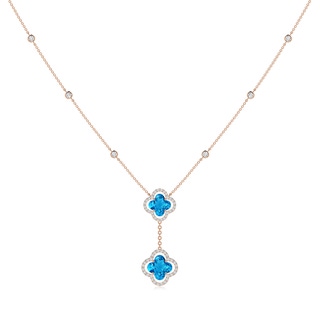 8mm AAAA Clover-Shaped Swiss Blue Topaz Halo Tie Necklace in Rose Gold