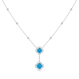8mm AAAA Clover-Shaped Swiss Blue Topaz Halo Tie Necklace in White Gold