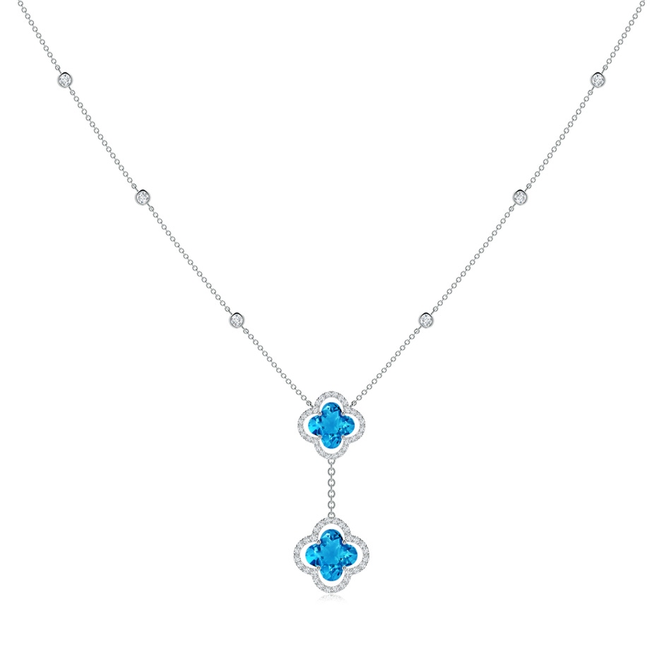 8mm AAAA Clover-Shaped Swiss Blue Topaz Halo Tie Necklace in White Gold 