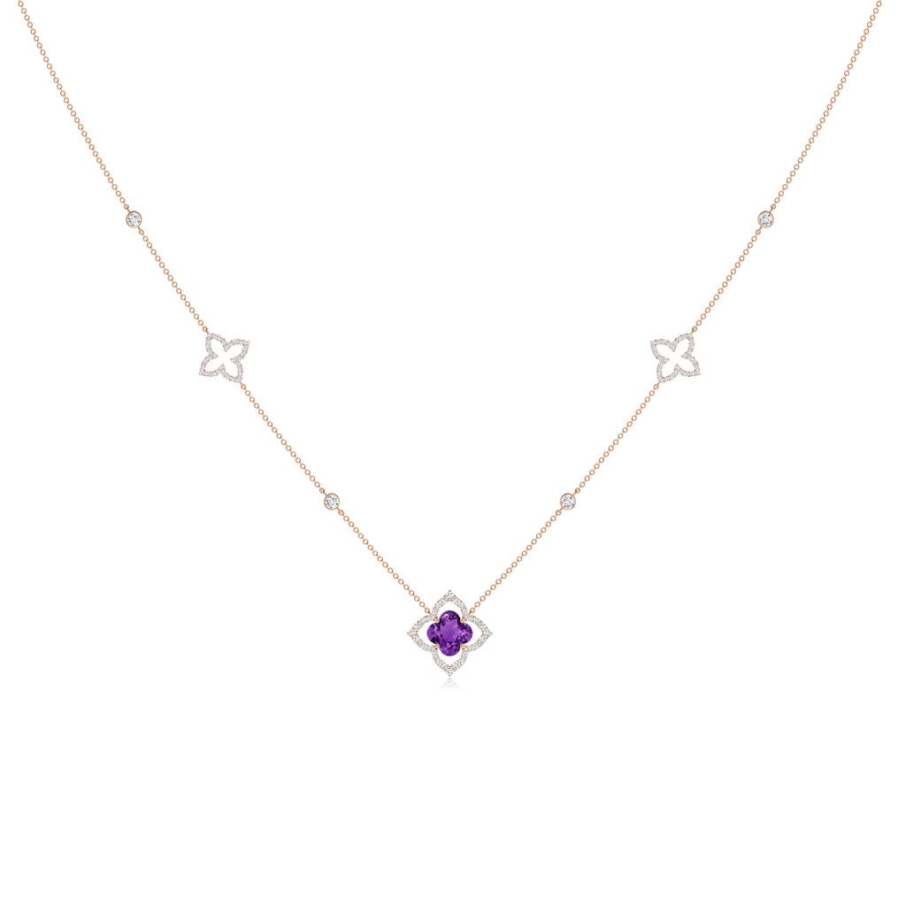 7mm AAAA Clover-Shaped Amethyst Lily Station Necklace in Rose Gold