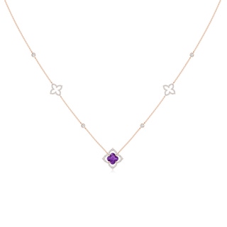 7mm AAAA Clover-Shaped Amethyst Lily Station Necklace in Rose Gold