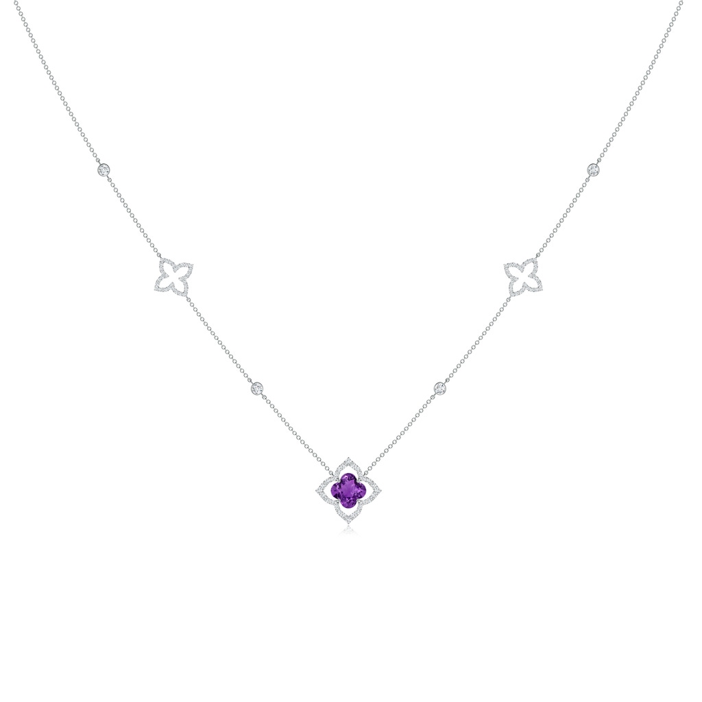 7mm AAAA Clover-Shaped Amethyst Lily Station Necklace in White Gold